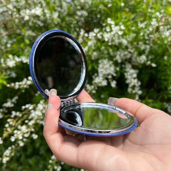 手鏡　コンパクトミラー　ミニサイズ鏡　小鳥　アニマル動物　レザー素材　両面鏡　拡大鏡　ナタリー・レテ