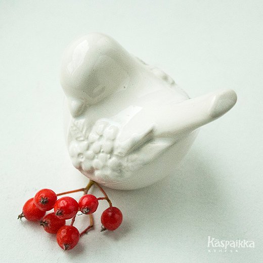 Rosa Ljung Deco社 小鳥 オブジェ 白 花レリーフ スウェーデン製 - カスパイッカ -北欧のアンティーク雑貨と手仕事の店-