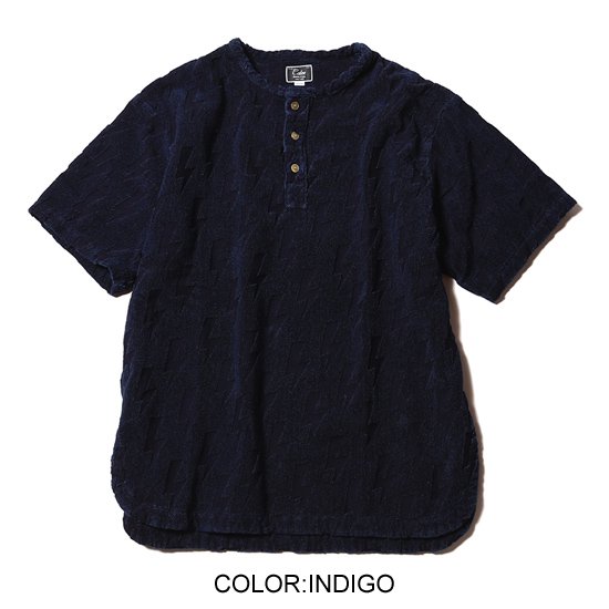 CALEE】INDIGO JACQUARD PILE PULLOVER S/S SHIRT【パイル