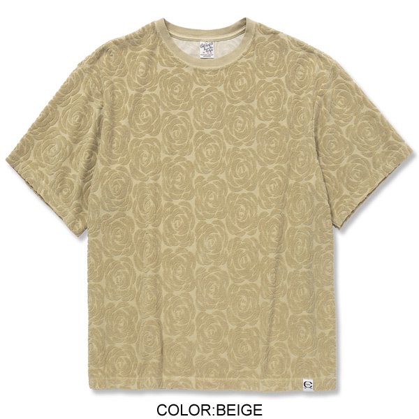 CALEE ROSE PATTERN PILE JACQUARD OVER SILHOUE T-SHIRT