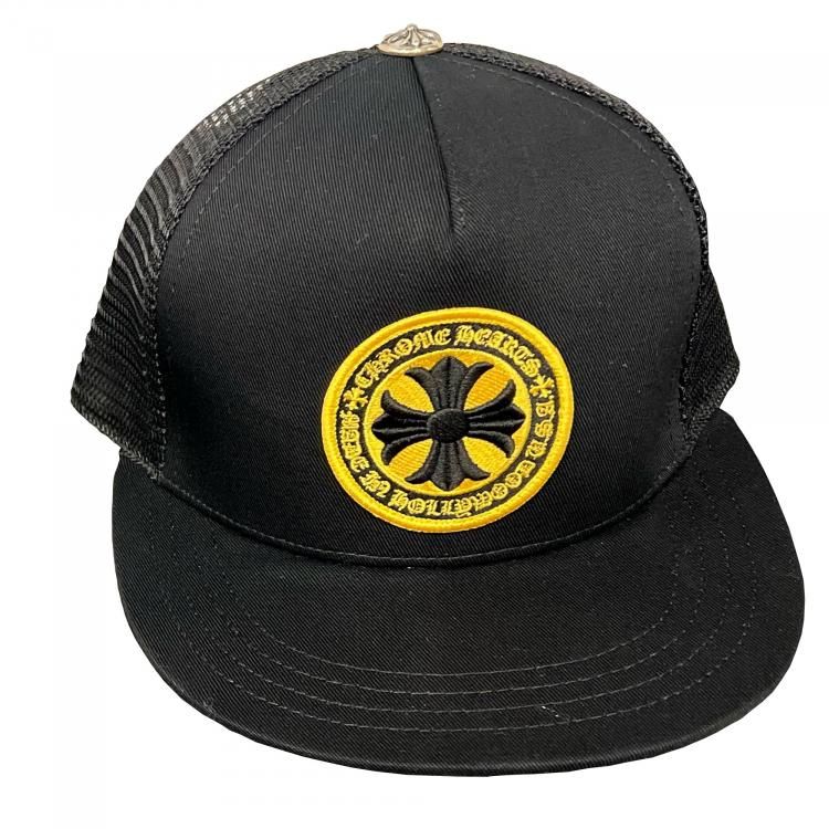 クロムハーツ CHROME HEARTS CH プラス丸パッチ　デニム ベースボール トラッカー メッシュ キャップ ブラック 帽子 / CHROME  HEARTS trucker cap