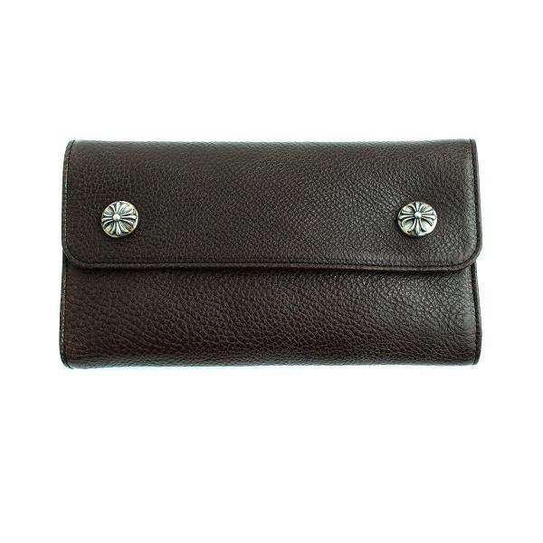 クロムハーツ ウェーブ クロスボタン ブラウンレザー 長財布 / CHROME HEARTS wave wallet cross button