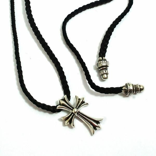 クロムハーツ スモール CH クロス ペンダント - 皮ひも付 / CHROME HEARTS small CH Cross Pendant