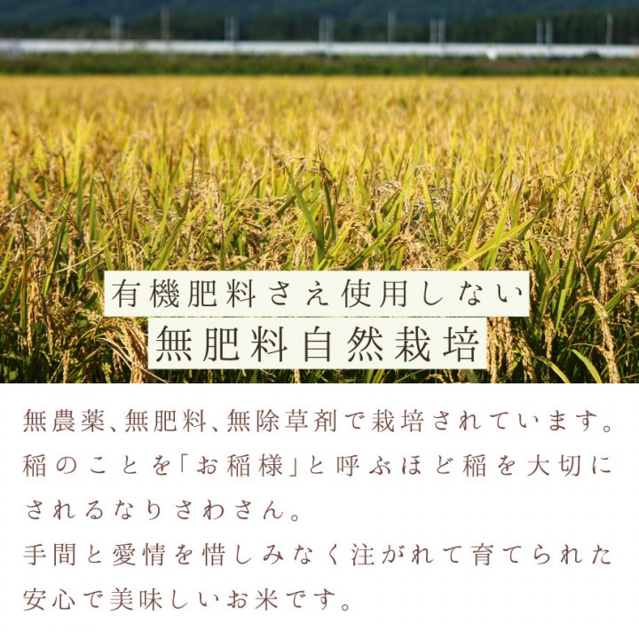 ひとめぼれ玄米30kg（なりさわ生命食産-宮城県産）無農薬・無肥料栽培【2024年度産新米】