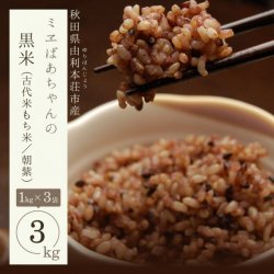黒米（古代米もち米｜朝紫）3kg-由利本荘産 特別栽培米減農薬-2021年度産