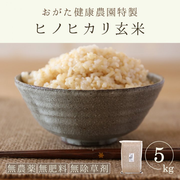 ヒノヒカリ玄米（おがた健康農園特製 無農薬・無肥料栽培）5kg