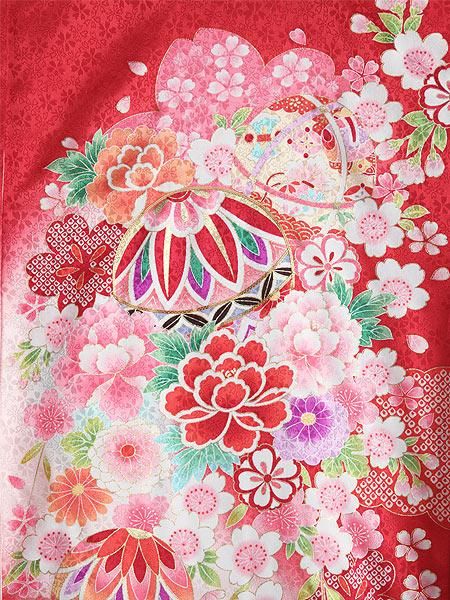 女児　お宮詣り産着一つ身　　花車　熨斗柄 女の子のお宮参り産着 祝い着「ピンク 花車に束ね熨斗」日本製