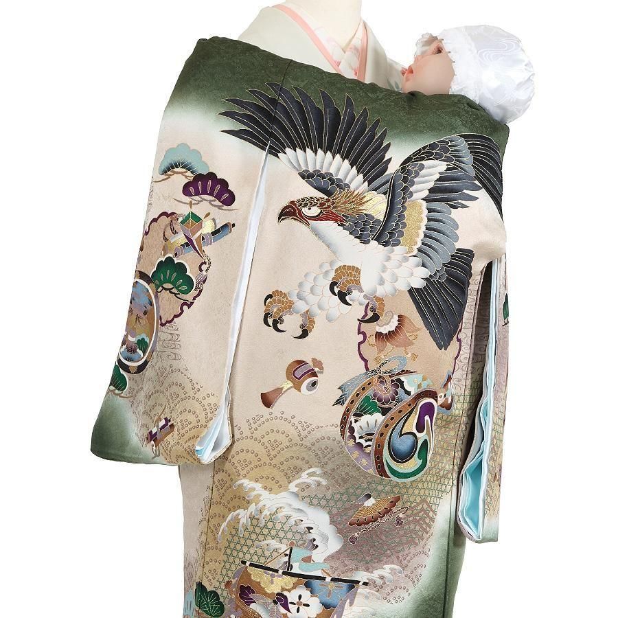 ぽわろ様　新品　純古典お宮参り 京友禅工芸染　大鷹と日本一富士、宝船豪華祝い文 nob2406019-2-1.jpg