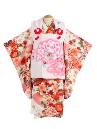 Kisste 七五三 着物 3歳 女の子 被布 セット 7点 赤 花爛漫 陽気