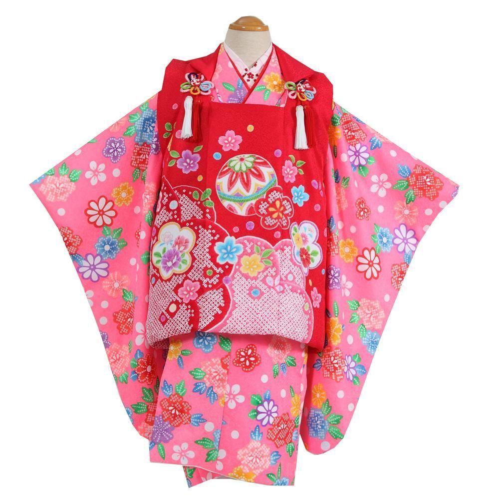 七五三 着物セット ピンク赤 花柄