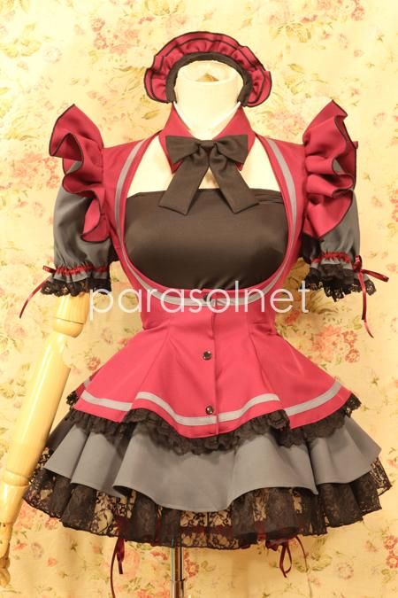 BLACKRABBITメイド服  パラソルネット MS-32 赤 黒 グレー パラソルネット メイド服