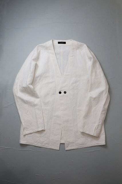 semoh (セモー)｜ Antique Linen No Collar Jacket (White)｜通販