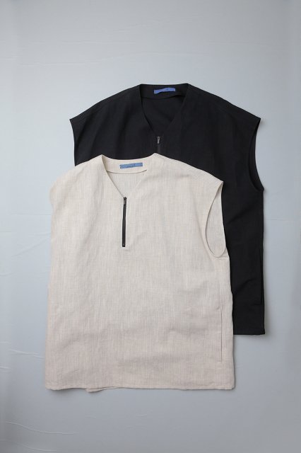 semoh（セモー）｜Cotton Linen Sleeveless Shirt（Natural,Black