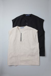semoh - Cotton Linen Sleeveless ShirtNatural,Black