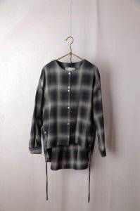 isato - オンブレーチェック柄バッグドレープシャツ（Black）ladies