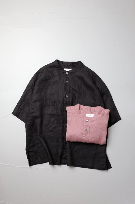 prit（プリット）｜フレンチリネンキャンバス5分袖スタンドカラー