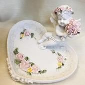 ハート型 エンジェルトレイ 花束とエンジェル