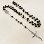 ハンドメイド☆ジェットブラック十字架ロザリオ