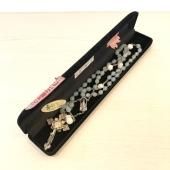 ハンドメイド《ライトブルー×ホワイトローズ》ロングロザリオ