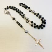 ハンドメイド《黒蝶貝》十字架ロザリオ/巾着つき