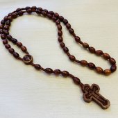 木製  楕円珠  十字架ロザリオ
