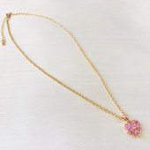 ピンクラインストーン　ハートネックレス／ゴールドカラー