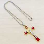ベネディクト　十字架ネックレス／赤×ゴールド