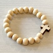 シンプル木製十字架ブレスレット／ベージュ