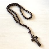 紐編み木製十字架ロザリオ