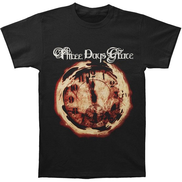 THREE DAYS GRACE Flaming Clock Below Logo, Tシャツ