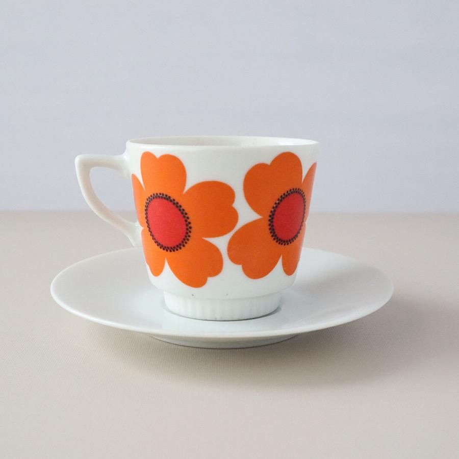 北欧ヴィンテージ食器】スウェーデン製 コーヒーカップ&ソーサー花