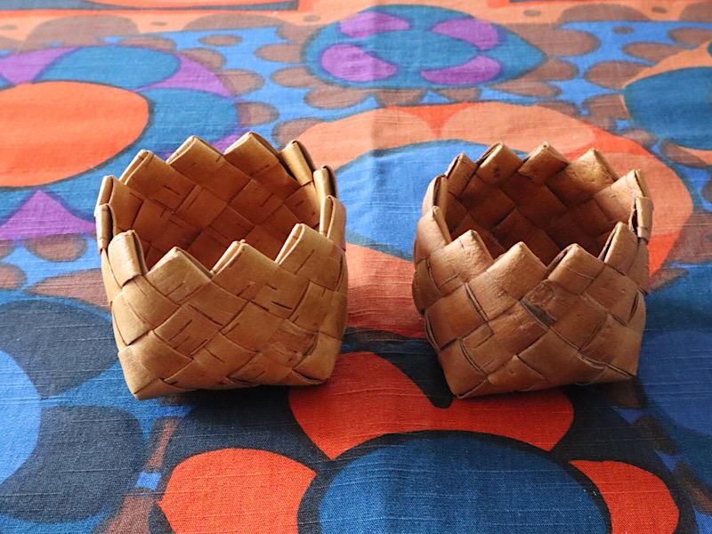 北欧ビンテージ　白樺かご3点セット 北欧 白樺のカゴ（小）2個セット（ヴィンテージ）-北欧雑貨