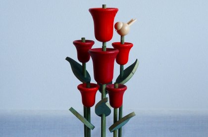 aarikka アーリッカ 花のオブジェ(チューリップと小鳥)- 北欧雑貨 
