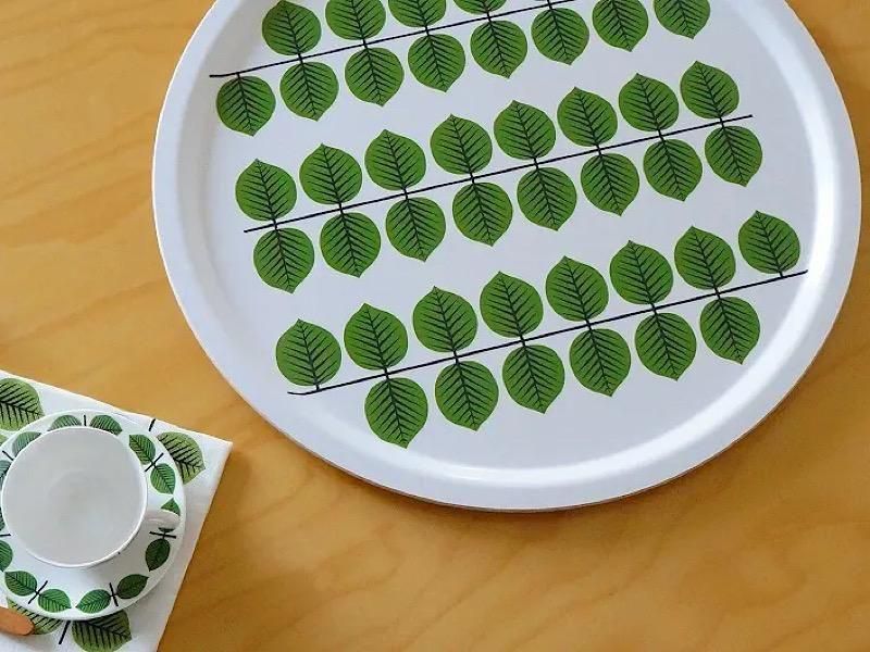 ベルサ』トレー ラウンド D46cm+台ブラック/ホワイト（コーヒー