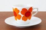 スウェーデン製 コーヒーカップ&ソーサー(1950's)花×オレンジ