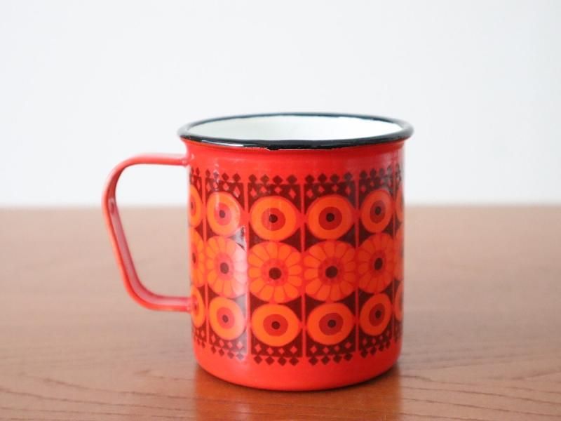 FINEL フィネル ホーローマグカップ （赤花柄）- 北欧雑貨、北欧