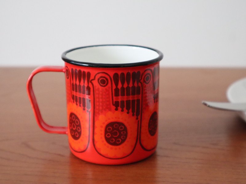 FINEL フィネル ホーローマグカップ （赤花柄）- 北欧雑貨、北欧