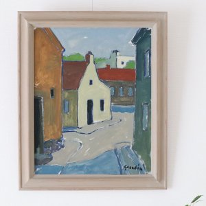 Svan Grandin（スヴァン・グランディン）『hus(家)』油絵（60x50）フレーム付