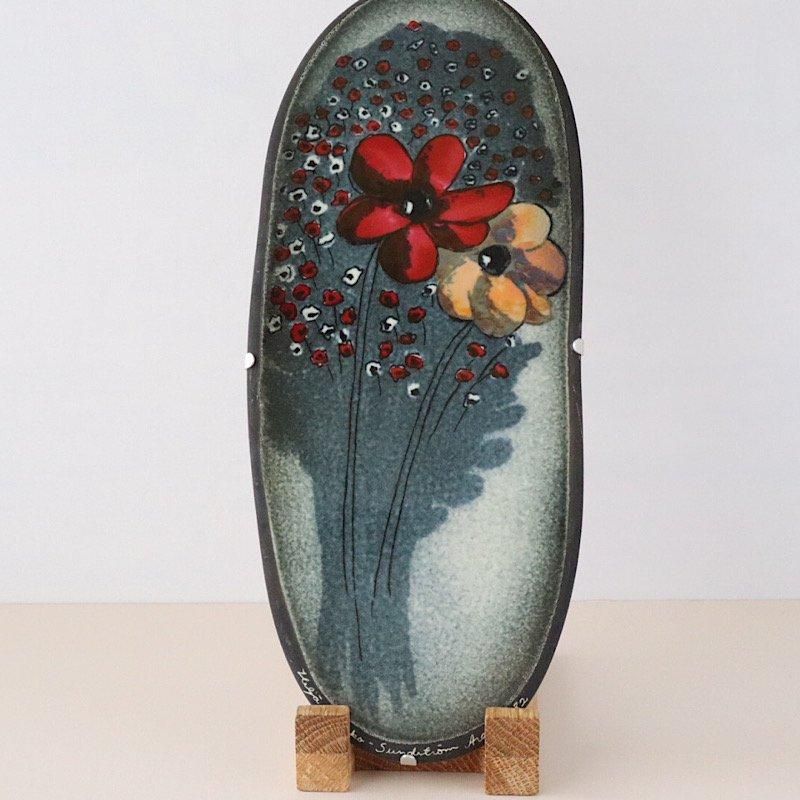 北欧ビンテージ 陶板 ブルーの花束の陶板 フィンランド 北欧