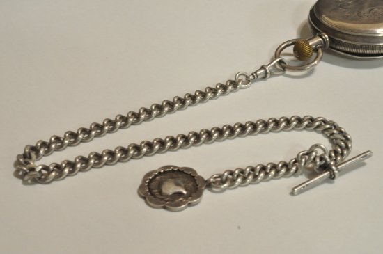 1896年 英国 純銀刻印 E.W&S製 全オリジ超希美 懐中時計鎖 チェーン