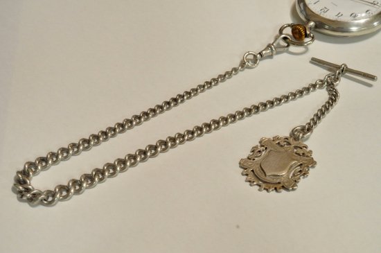 1880年代 フランス 銀刻印 懐中時計鎖 アルバティーナチェーン アンティーク重さ約20gm