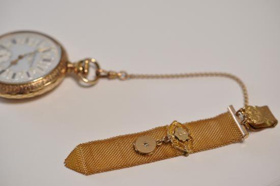 チェーン 鎖 金張り 宝石鎖飾り付き ベルト調 - 懐中時計