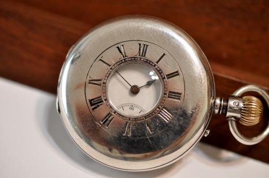 イギリス製 ナポレオンケース 銀無垢デミハンターケース - 懐中時計の
