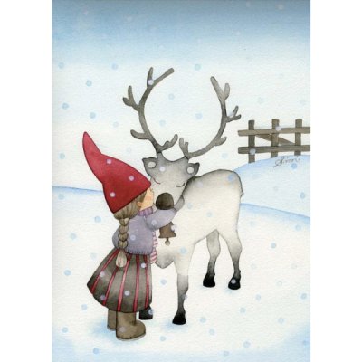 ポストカード / フィンランドのクリスマス / トナカイと女の子