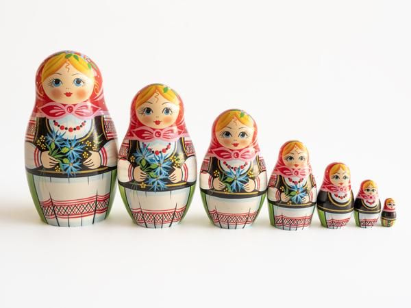 ロシア　ヴィンテージ アーティスト マトリョーシカ　7体　現状 ロシア ヴィンテージ エレーナガモア作品 マトリョーシカ 7組