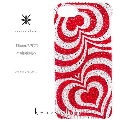 スマホケース 全機種対応 iPhone11 Pro MAX iPhoneXS Max iPhoneXR iPhoneX iPhone8 PLUS  スワロフスキー ハートプッチ柄