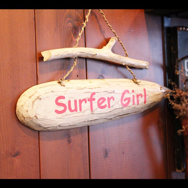 【ハワイアン雑貨】ウッドサインボード/サーフボード/SURFER GIRL/ピンク