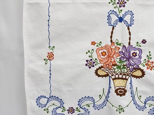 緑園|東欧インテリアクロス ドイツ 花かご刺繍目隠しクロス