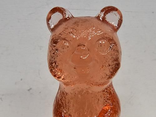緑園｜東欧雑貨 チェコ ボヘミアガラスのクマ置物（ピンク/大）