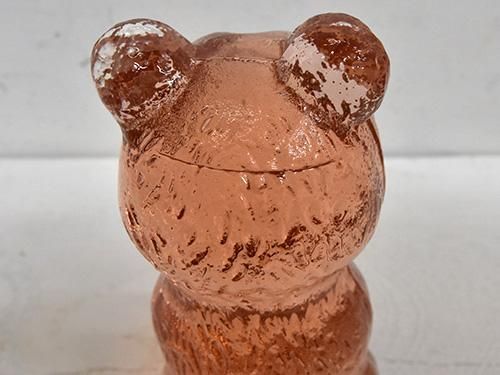 緑園｜東欧雑貨 チェコ ボヘミアガラスのクマ置物（ピンク/大）